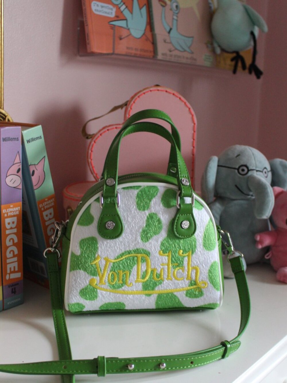 Von Dutch Green White Spotted Bowling Bag Crossbody NWT Y2K